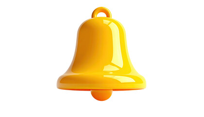 Shiny yellow bell, rendered with highlights and shadows against a stark black background