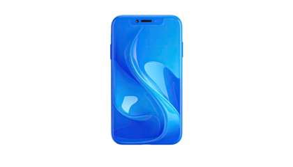 A sleek, blue, abstract phone with a flowing design on a solid black background
