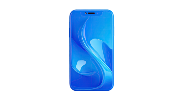 A sleek, blue, abstract phone with a flowing design on a solid black background