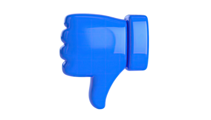 Shiny blue hand with thumb pointing downward against a black background