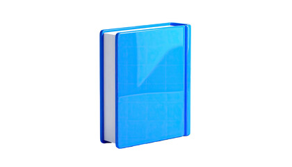 A digital, blue, vertical book on a black background; looks like a 3D render