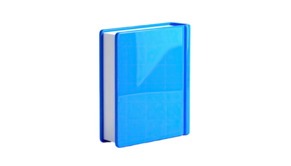 A digital, blue, vertical book on a black background; looks like a 3D render