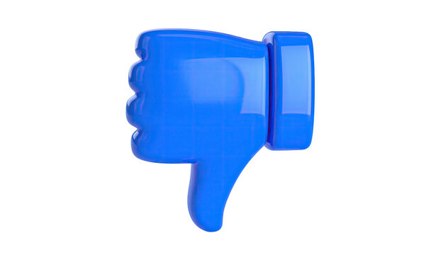 Shiny blue hand with thumb pointing downward against a black background