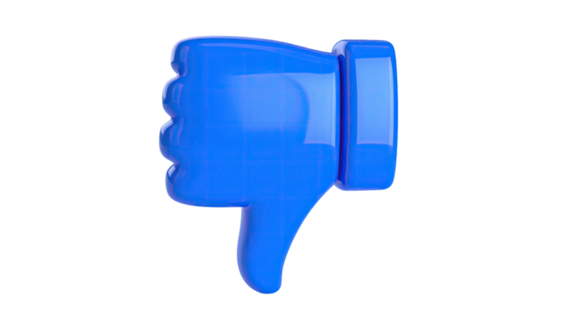 Shiny blue hand with thumb pointing downward against a black background