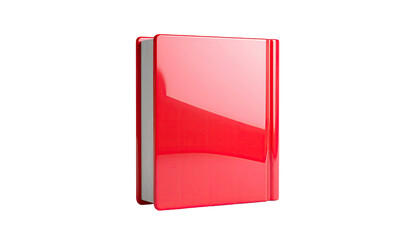 Glossy red book icon stands upright against a black background, sleek and modern