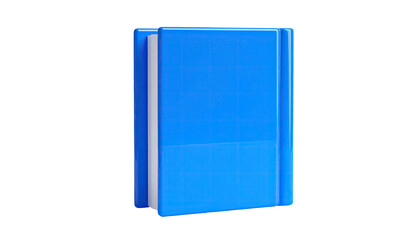Blue book, glossy cover, upright on black background, 3D render