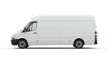 Naklejka premium Modern white cargo van ready for commercial delivery and transport services, ideal for logistics and business branding needs.