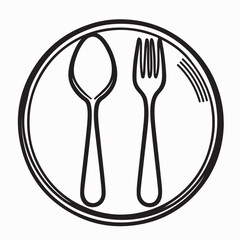 Dining Plate With Spoon Fork Logo Vector Food Service Design on white background