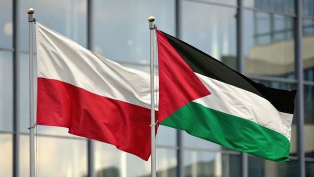 polish and palestinian flags side by side - Powered by Adobe