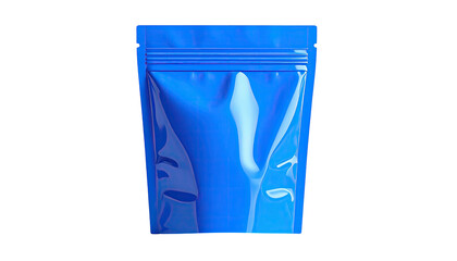 Shiny, bright blue pouch with a zipper closure, isolated on a solid black background