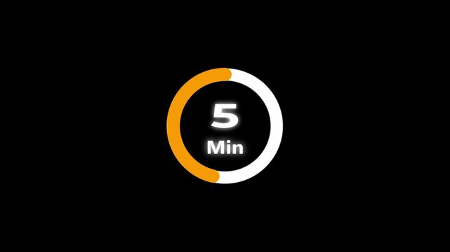 15 minute countdown clock animation, Circular countdown timer for 0 to 15 minute on an isolated background.Stopwatch icon in flat style, motion graphcs.