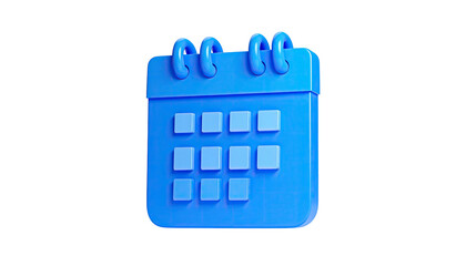 3D rendered blue calendar icon, showing a schedule on a stark black backdrop
