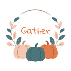 Gather pumpkin wreath illustration in modern autumn style