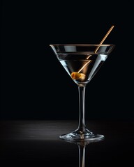 Classy Martini: A minimalist aesthetic featuring a pristine martini glass, filled with a clear drink and garnished with a single olive on a delicate toothpick.