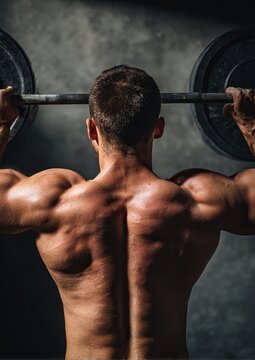 Strong man lifting barbell overhead