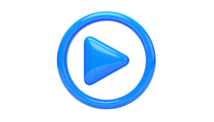 Glossy blue button, a circle with a triangle, on a black background