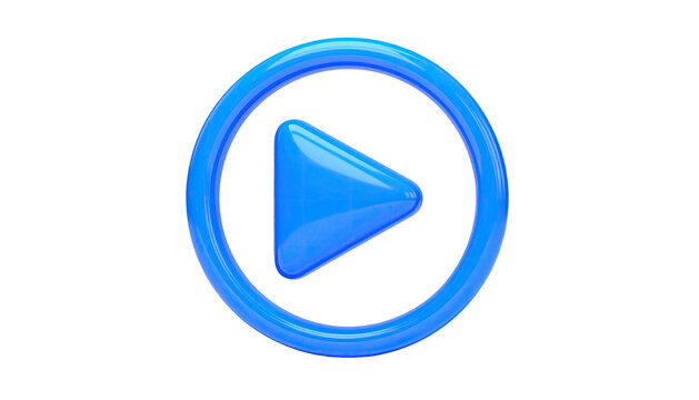 Glossy blue button, a circle with a triangle, on a black background