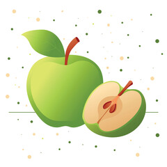 Fresh green apple with half slice in modern minimalistic flat style, soft gradients and dotted background. Trendy vector fruit illustration for food, packaging, branding and digital design.