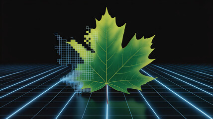 Digital Transformation: A captivating image showcasing the intersection of nature and technology, featuring a vibrant leaf overlaying a pixelated digital representation.