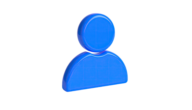 A glossy blue figure, representing a person, floats against a stark black background - Powered by Adobe