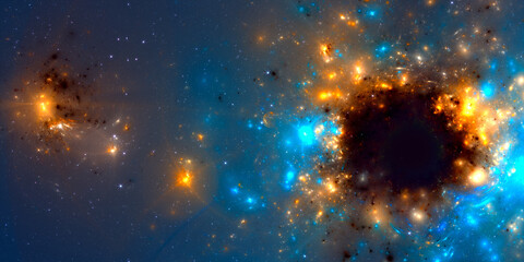 Black hole in space. Portal to another dimension. Abstract background banner. Fractal render.
