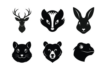 Collection of diverse animal heads illustrated in vibrant colors isolated on white background