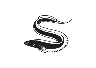 Silhouette of an eel fish vector illustration isolated on white background.