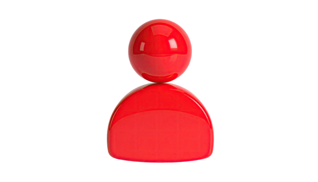 Red, glossy figure, a sphere atop a curved base, isolated on black
