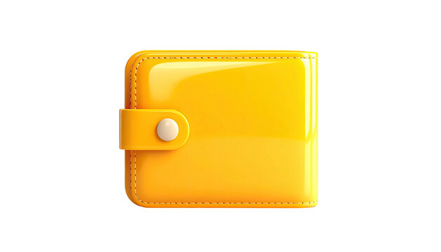 Glossy yellow rectangular wallet with a button closure, isolated on a black background - Powered by Adobe