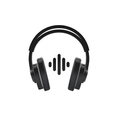 Outline Silhouette of Headphone Icon with Wave Inside