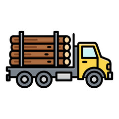 Detailed vector illustration of a heavy-duty logging truck transporting cut timber, perfect for graphic design elements and industry-related visuals