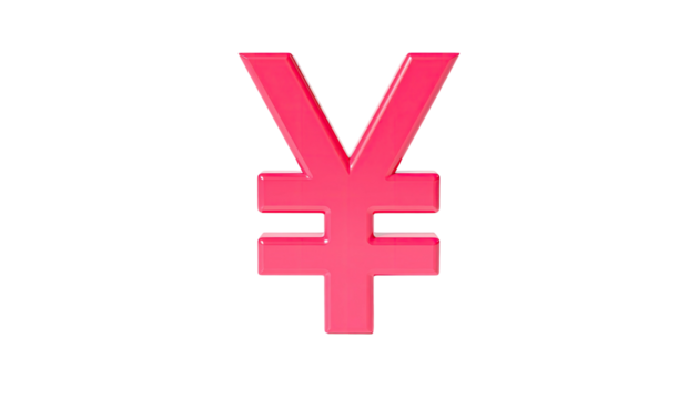 Pink, glossy yen symbol floats against a black backdrop, signifying currency - Powered by Adobe