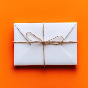 White envelope tied with twine on orange background (3)