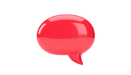 Glossy red speech bubble, slightly angled, isolated on a stark black background