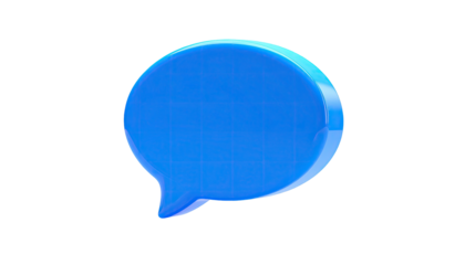 Rendered blue speech bubble, glossy and detailed, against a stark black backdrop