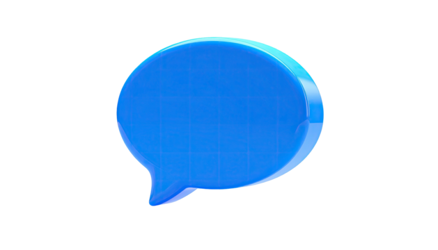 Rendered blue speech bubble, glossy and detailed, against a stark black backdrop