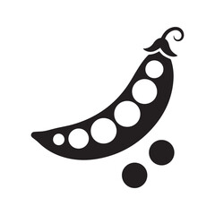 Stylized pea pod silhouette icon. Simple black and white vector illustration of an open legume with peas, representing healthy food and vegetables.
