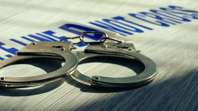 Police handcuffs on desk
