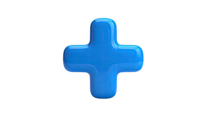 Obraz premium A glossy, light blue plus sign floats in the center against a black background