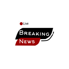 A stylish Live Breaking News graphic. This vector features dynamic, overlapping shapes in black and dark red with a rounded 'Live' indicator, creating a sense of urgency for video lower thirds, stream