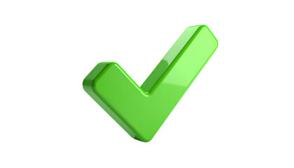 A shiny, three-dimensional, green checkmark floats against a black background