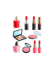 Obraz premium 3D illustration of lipstick and powder as cosmetics on white background