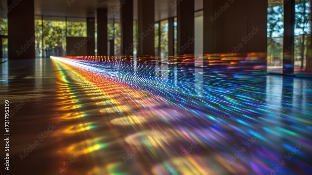 Wall mural light diffraction grid creating spectacular rainbow laser interference patterns with brilliant spect