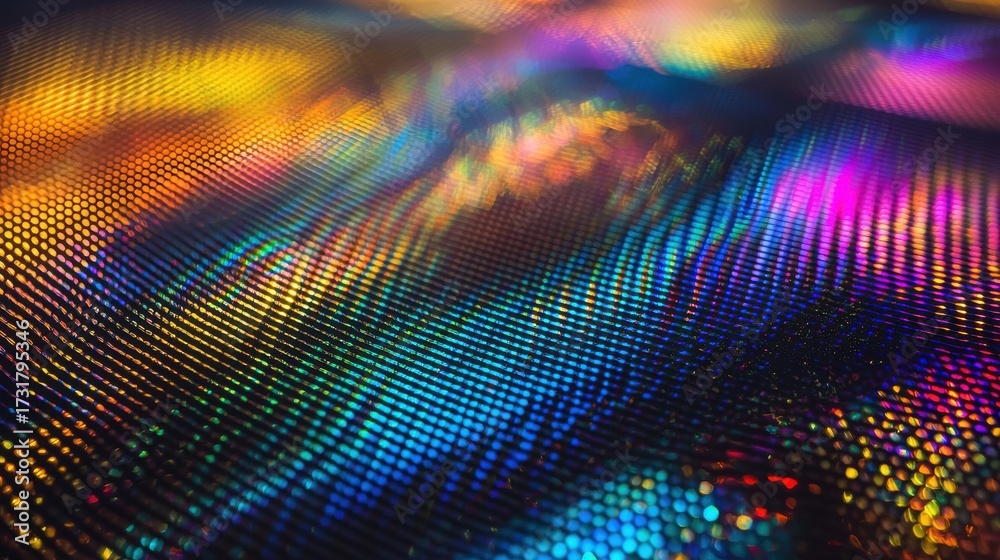 Wall mural light interference grid holographic surface with rainbow spectrum diffraction patterns creating vibr