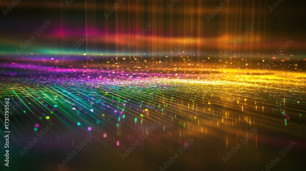Wall mural laser coherence patterns creating spectacular rainbow diffraction effects with prismatic light inter
