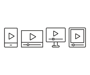 video media player on device line icons set