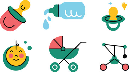 Baby Items Illustration Baby Bottle Pacifier Stroller Toy Crib