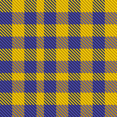 Blue and yellow seamless plaid tartan pattern, colorful natural fabric swatch, textile, geometric background	