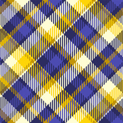 Blue and yellow seamless plaid tartan pattern, colorful natural fabric swatch, textile, geometric background	
