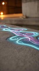 of glowing binary code painted in cyan and purple smoke trails